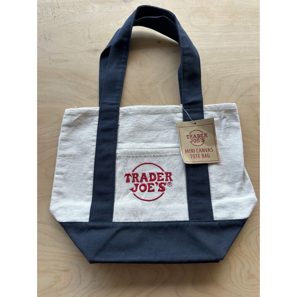 NWT Trader Joe’s Mini Canvas Tote Navy Blue Limited Edition Reusable Grocery Bag